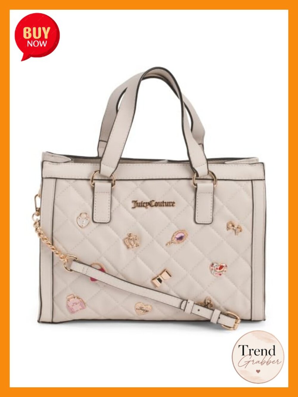 Embellished Quilted Tote Bag with Crossbody Strap